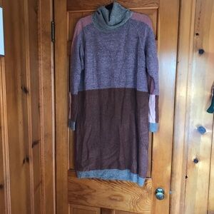 Pink and Brown Stitch Drop Long Sleeve Dress, Size XL